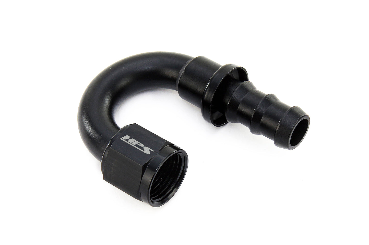 HPS Performance 180 Degree -4 Push-on Hose End to AN Female Aluminum Black