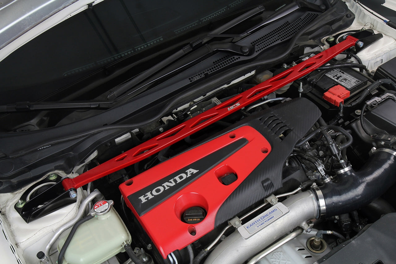 HPS Performance Aluminum Front Strut Tower Brace Bar, Red, 42-113R