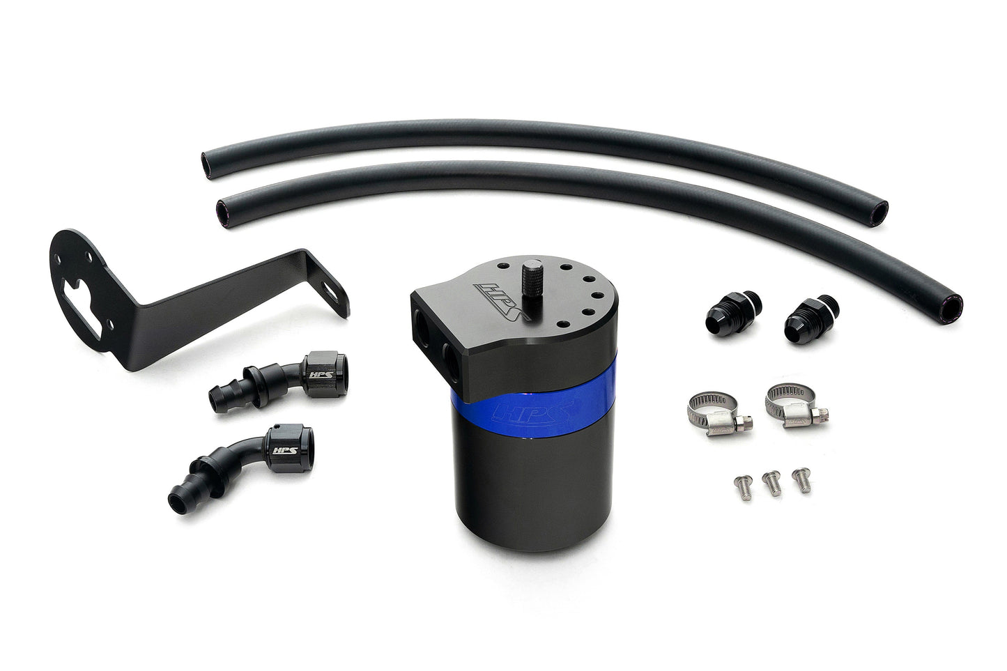 HPS Performance Billet Aluminum Oil Catch Can Kit, Blue, 860-008BL
