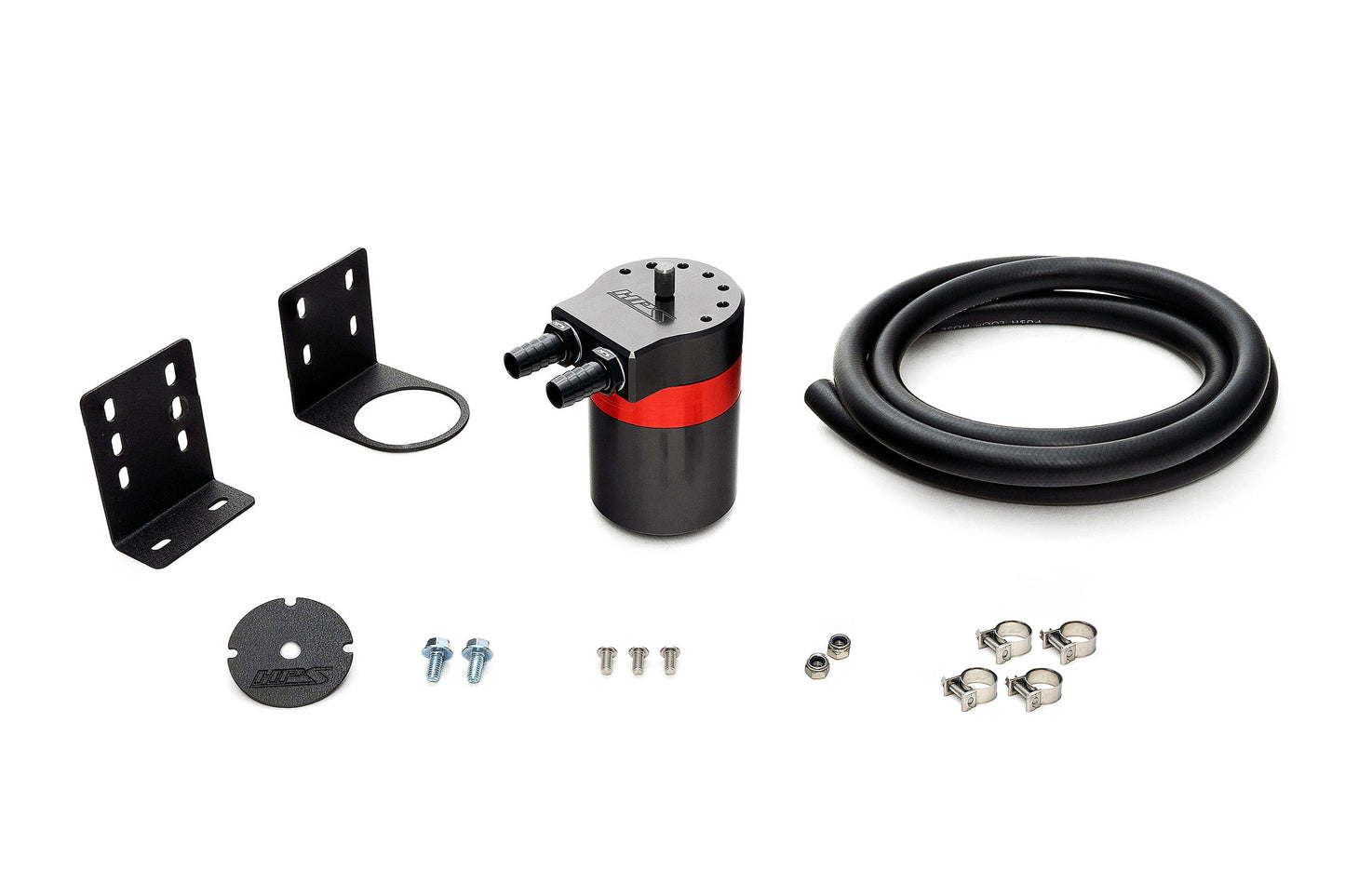 HPS Performance Aluminum Oil Catch Can Kit with 3/8" Barb Adapters and Rubber Hoses, 861-501