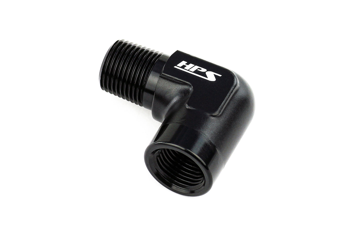 HPS Performance 90 Degree 3/8'' NPT Male To Female Adapter, Aluminum, Black