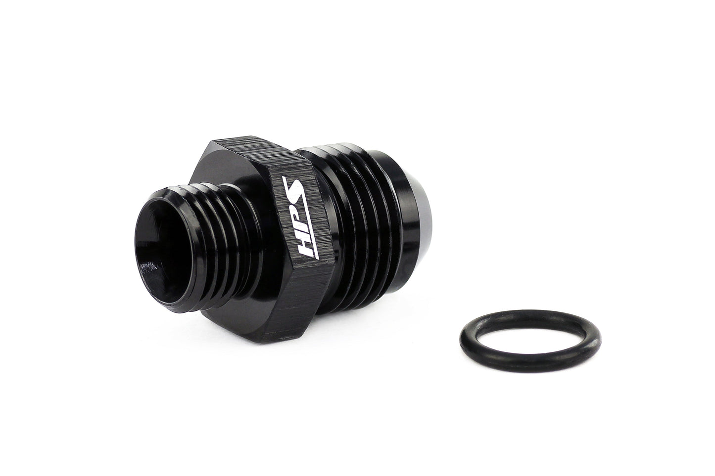 HPS Performance -8 AN Male to -6 O-ring Boss (ORB) Port Thread Male Adapter, Aluminum, Black