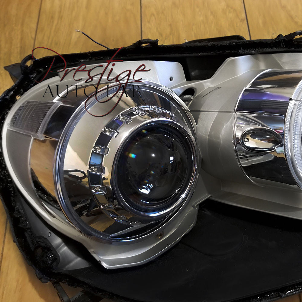 2x UNIVERSAL HID XENON PROJECTOR BEZELS SHROUDS BMW E46 Style 2.5"-3" E46-R + Cotton Halo