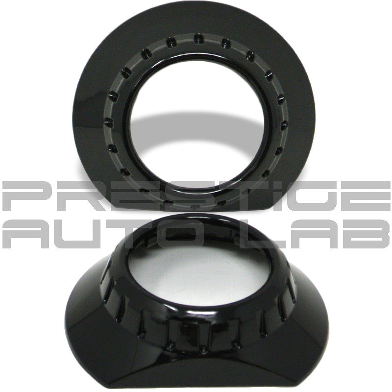 2x UNIVERSAL HID XENON PROJECTOR BEZELS SHROUDS BMW E46 Style 2.5"-3" E46-R BLACK