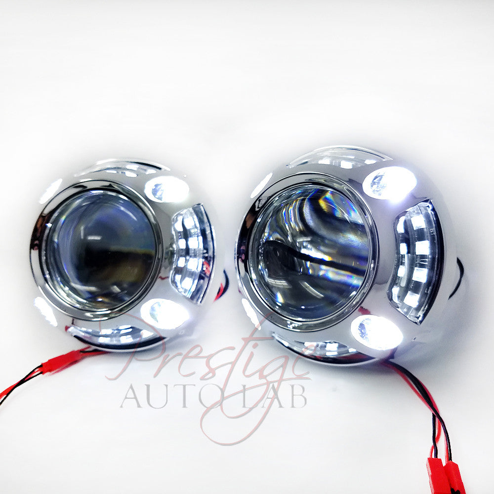 2pc Panamera 1.0 Style Shrouds Halo, with LED White DRL for 2.5" - 3" projectors