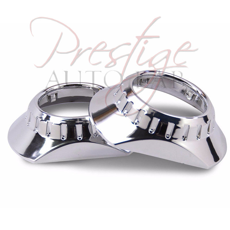 2x UNIVERSAL HID XENON PROJECTOR BEZELS SHROUDS BMW E46 Style 2.5"-3" E46-R