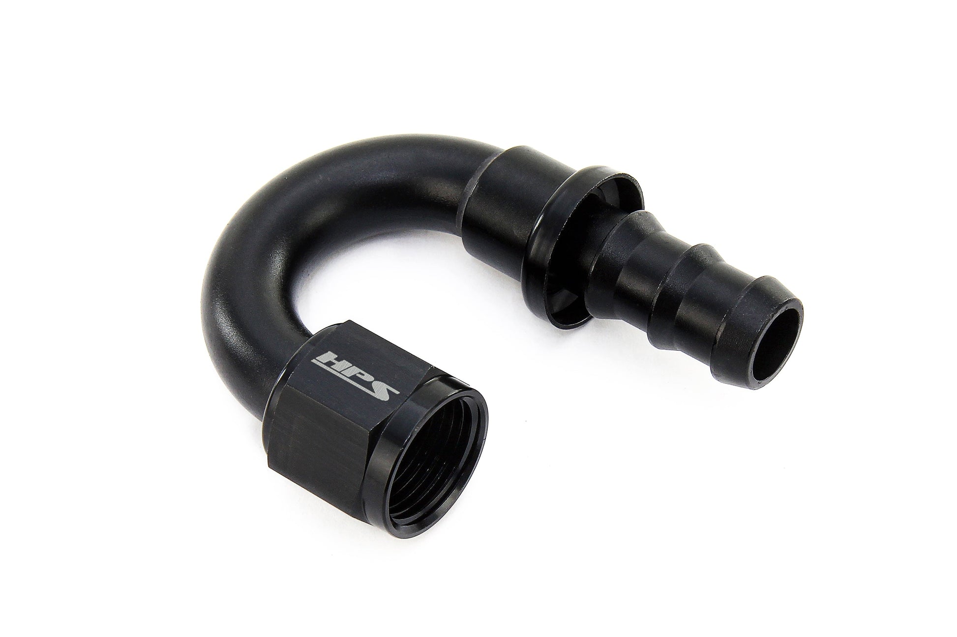 HPS Performance 180 Degree -8 Push-on Hose End to AN Female Aluminum Black