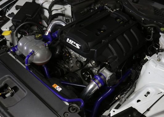 HPS Performance Intercooler Charge Pipe Kit (Cold and Hot Side) with Blue Boots, Black, 17-102WB