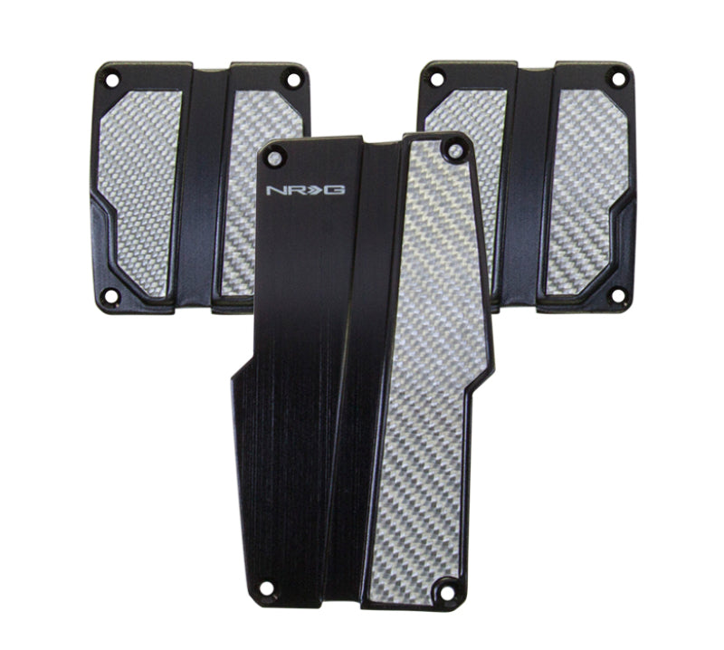 NRG Brushed Aluminum Sport Pedal M/T - Black w/Silver Carbon