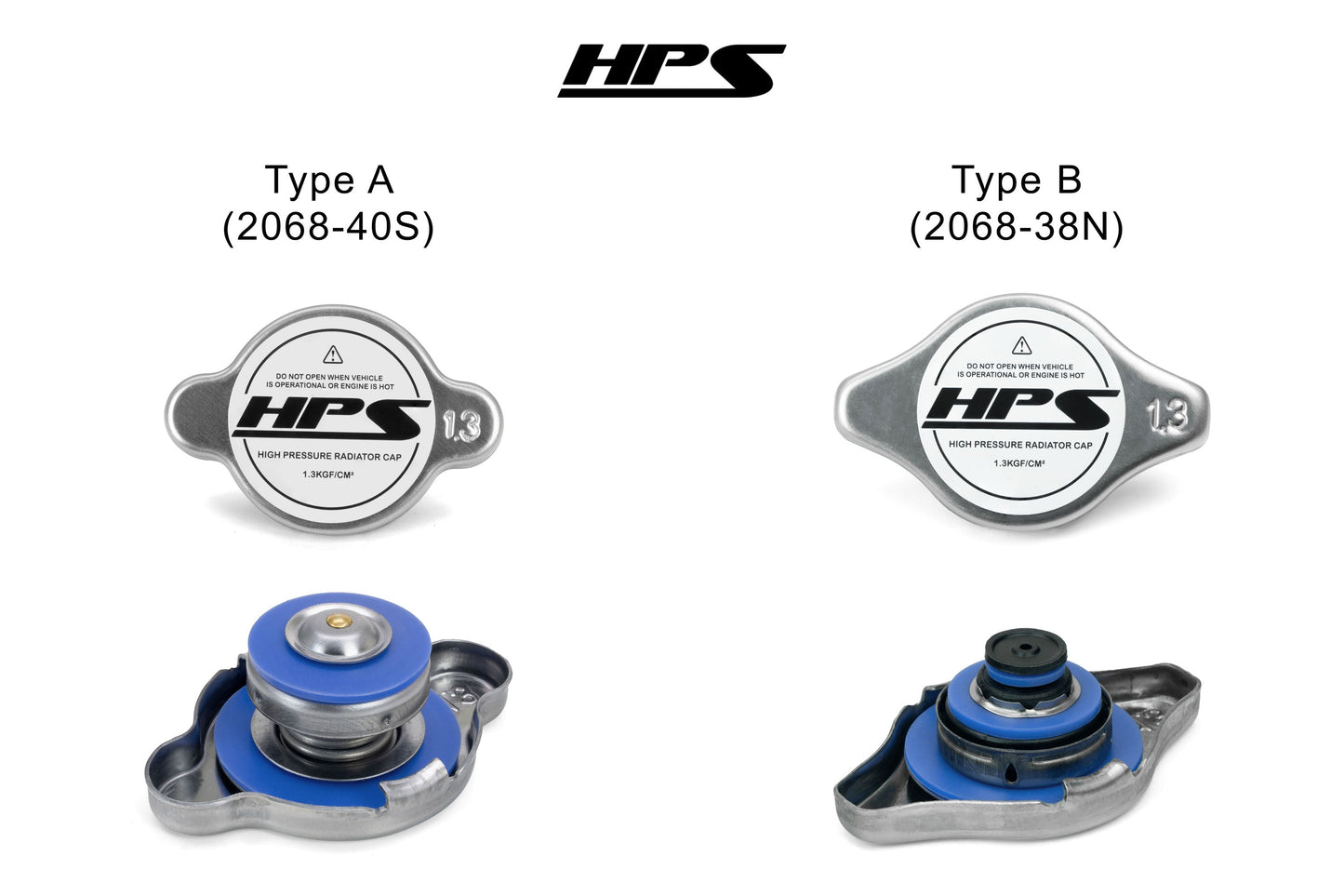HPS High-Pressure 1.3 bar Stainless Steel Radiator Cap, Type B, Flat Valve, 2068-38N