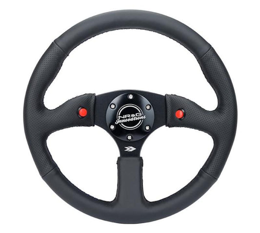 NRG Reinforced Steering Wheel (350mm/ 2.5in. Deep) Sport Leather Racing/ 4mm Matte Black Spoke