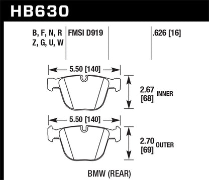 Hawk 04-10 BMW 535i/545i/550i / 04-10 645Ci/650i /02-09 745i/745Li/750 HPS 5.0 Street Brake Pads