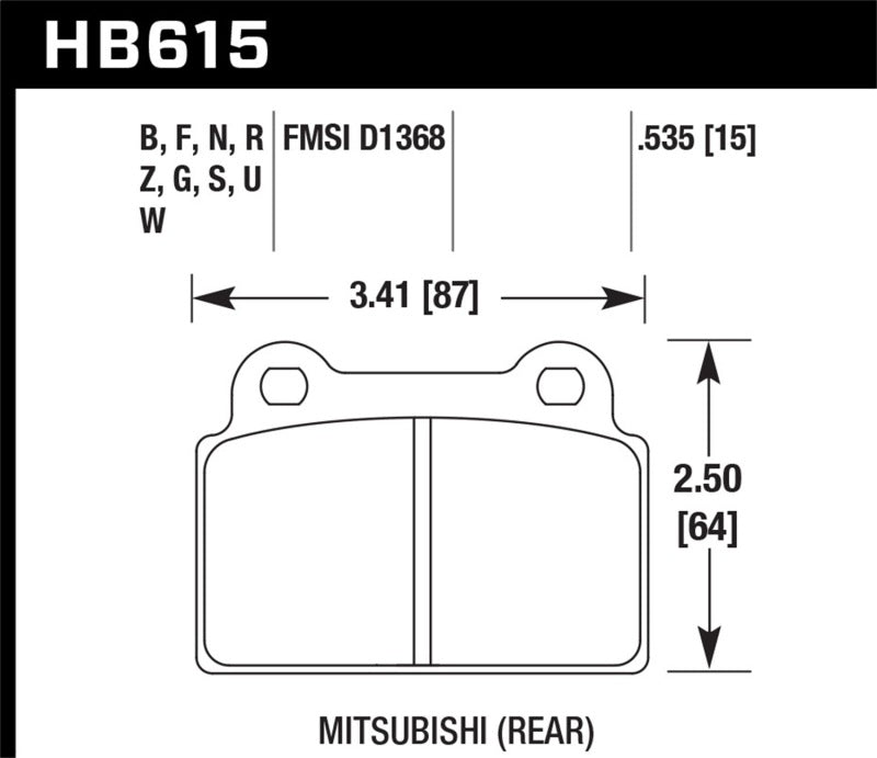 Hawk 2008-2014 Mitsubishi Lancer Evo (1-piece front rotor) High Perf. Street 5.0 Rear Brake Pads