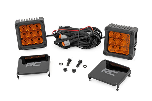 4 Inch Chrome Series LED Amber Light Pods | Square | Amber DRL | Pair