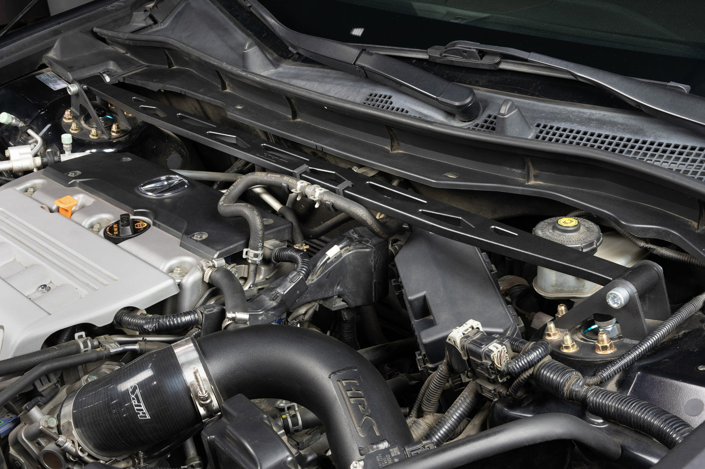 HPS Performance Aluminum Front Strut Tower Brace Bar, Black, 42-119WB