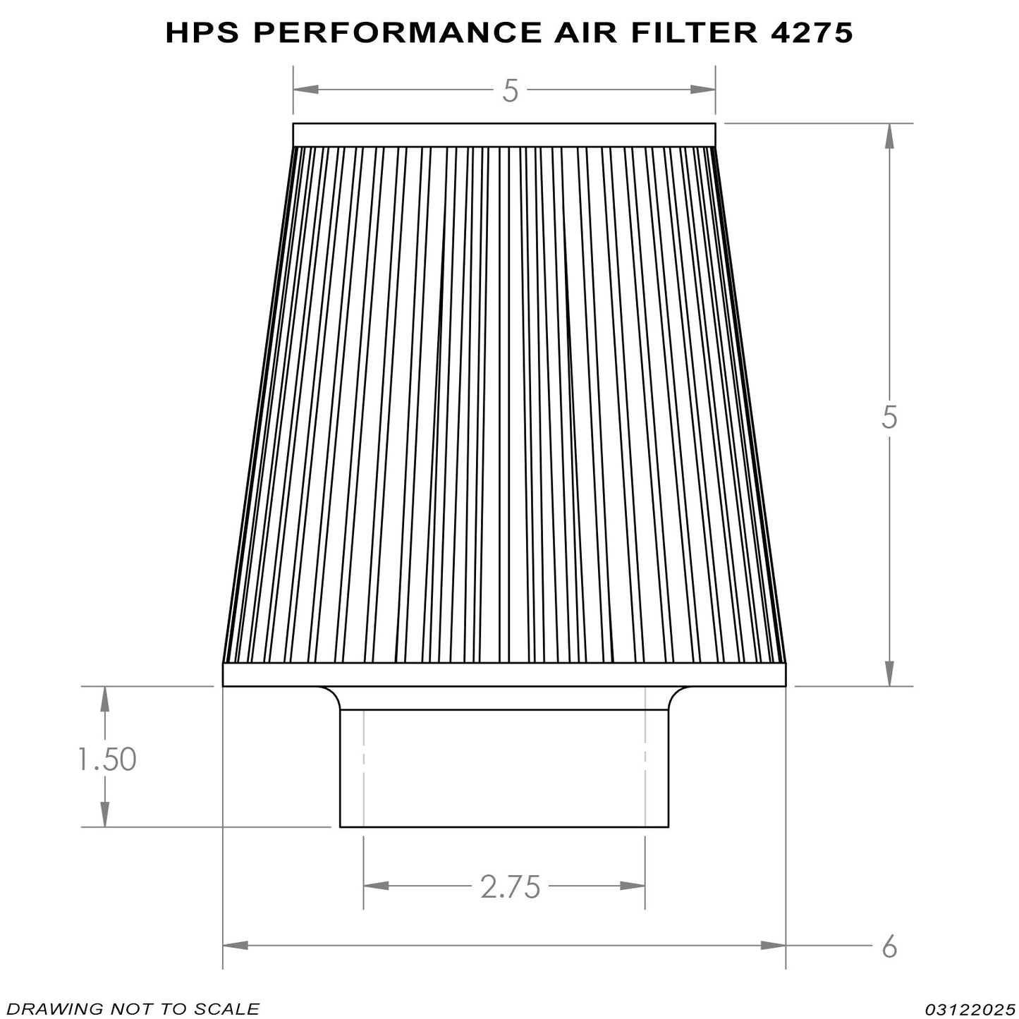 HPS Performance Air Filter 2.75" ID, 6" Element Length, 7.75" Overall Length, HPS-4275