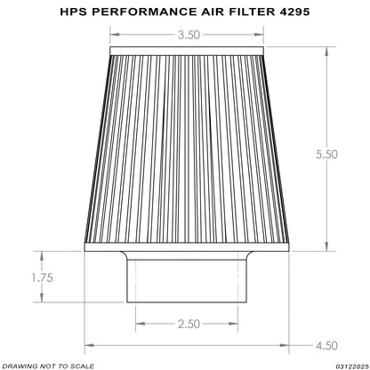 HPS Performance Red 2.5" Air Filter, 7.25" Length, 4.5" Base, 3.5" Top, HPS-4295-RED