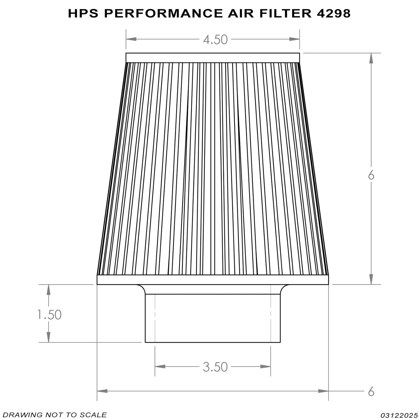 HPS Performance Air Filter 3.5" ID, 6" Element Length, 7.75" Overall Length