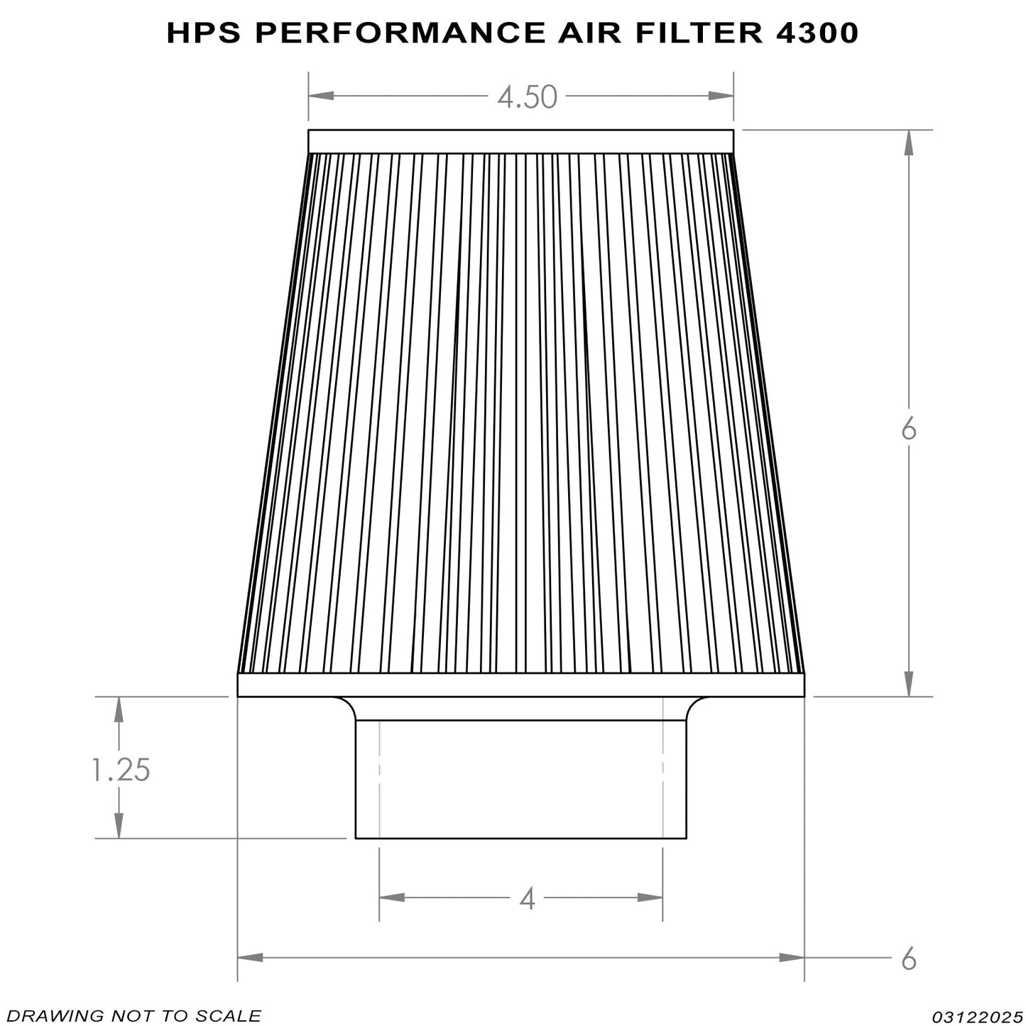 HPS Performance Air Filter 4" ID, 6" Element Length, 7.75" Overall Length
