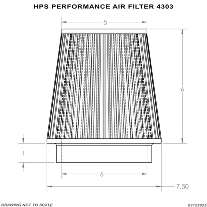 HPS Performance Red 6" Air Filter, 7" Length, 7.5" Base, 5" Top, HPS-4303-RED