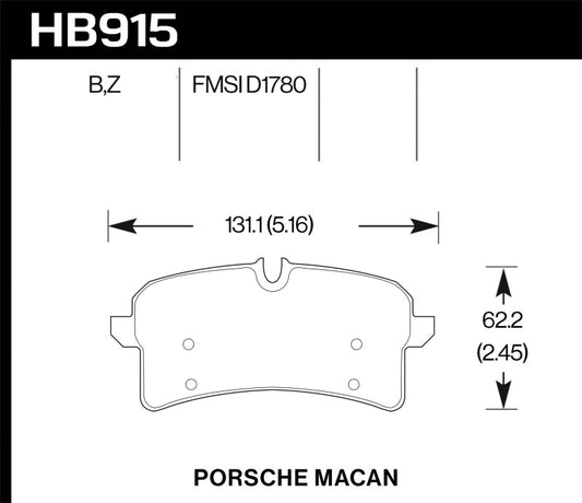 Hawk 16-18 Porsche Macan HPS 5.0 Street Rear Brake Pads