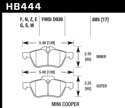 Hawk 02-06 Mini Cooper / Cooper S HP+  Street Front Brake Pads