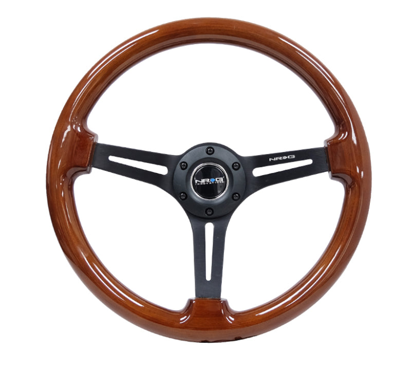 NRG Reinforced Steering Wheel (350mm / 3in. Deep) Brown Wood w/Blk