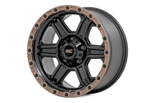 Rough Country 79 Series Wheel | One-Piece | Semi Gloss Black w/Bronze Ring | 18x9 | 6x5.5 |-12mm