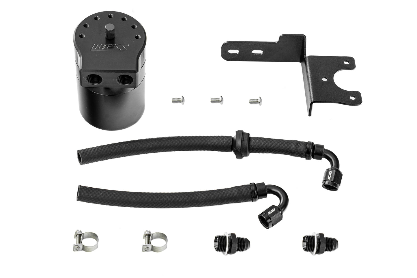HPS Performance Billet Aluminum Oil Catch Can Kit, Black, 860-002WB