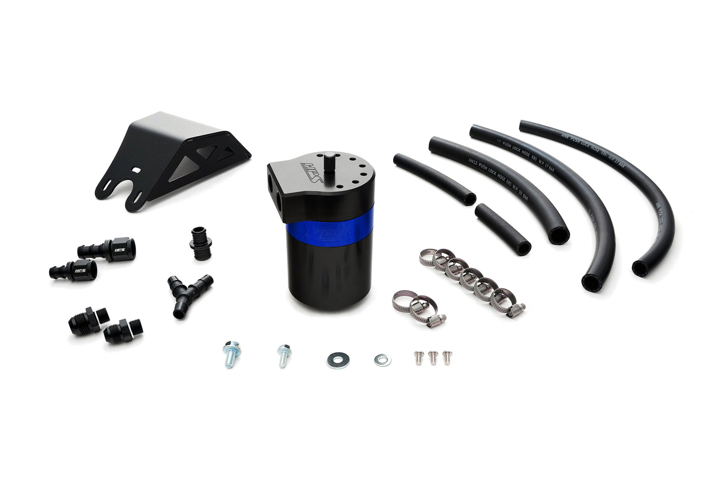 HPS Performance Billet Aluminum Oil Catch Can Kit, Blue, 860-004BL