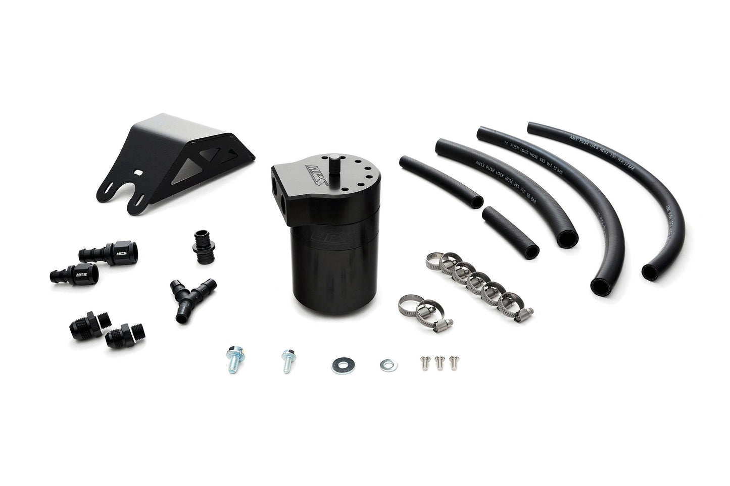 HPS Performance Billet Aluminum Oil Catch Can Kit, Black, 860-004WB