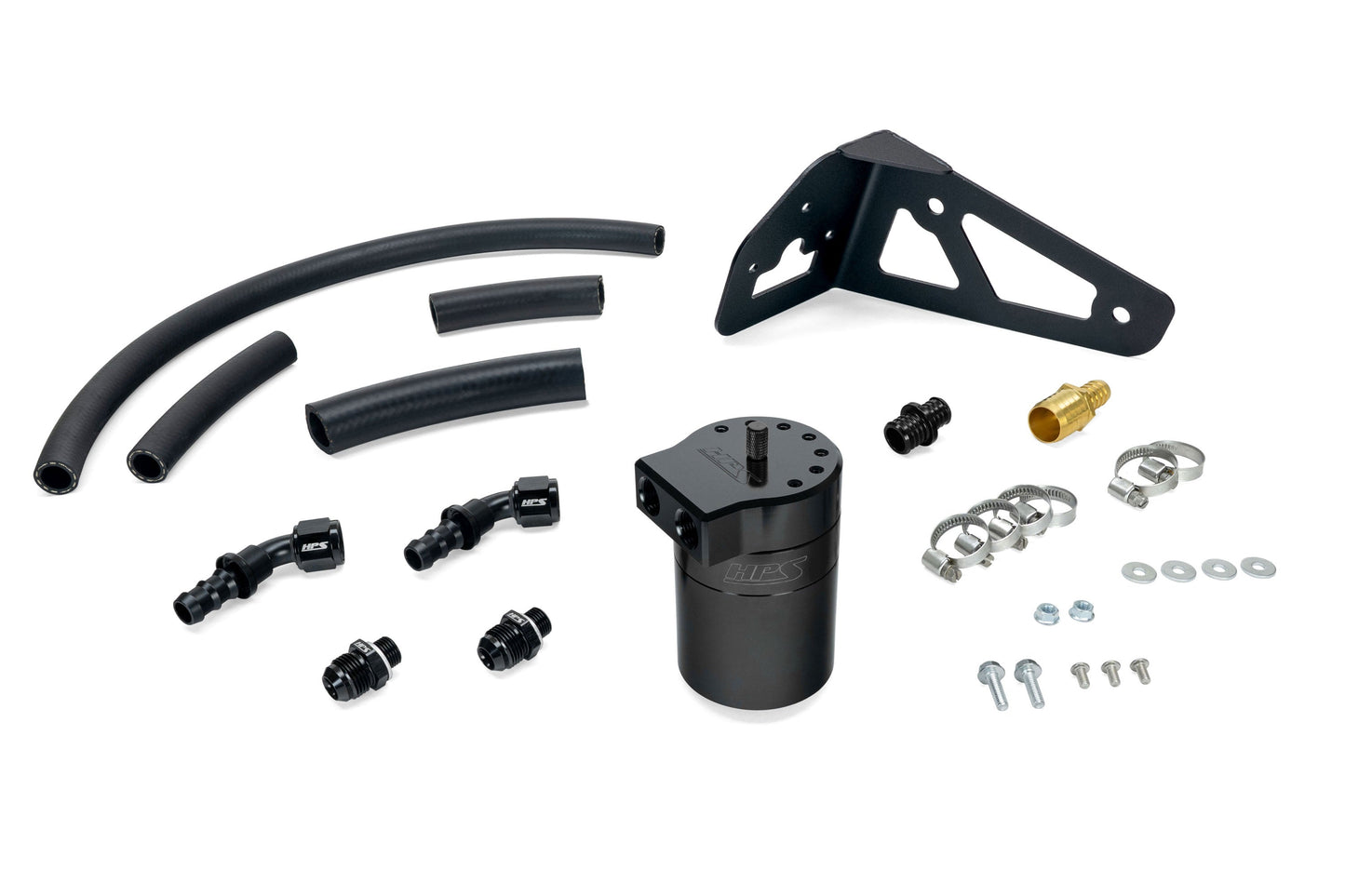 HPS Performance Billet Aluminum Oil Catch Can Kit, Black, 860-023WB