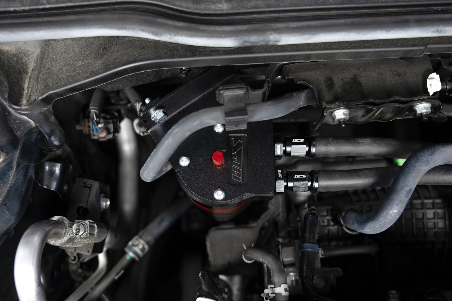 HPS Performance Billet Aluminum Oil Catch Can Kit, Red, 860-031