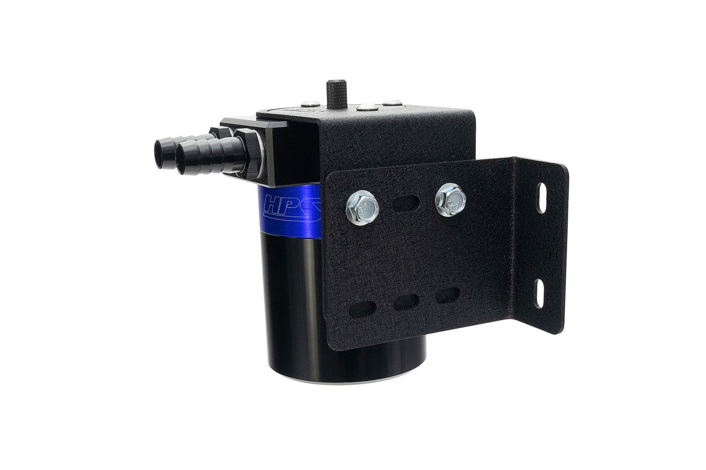 HPS Performance Aluminum Oil Catch Can Kit with 3/8" Barb Adapters and Rubber Hoses, Blue, 861-501BL