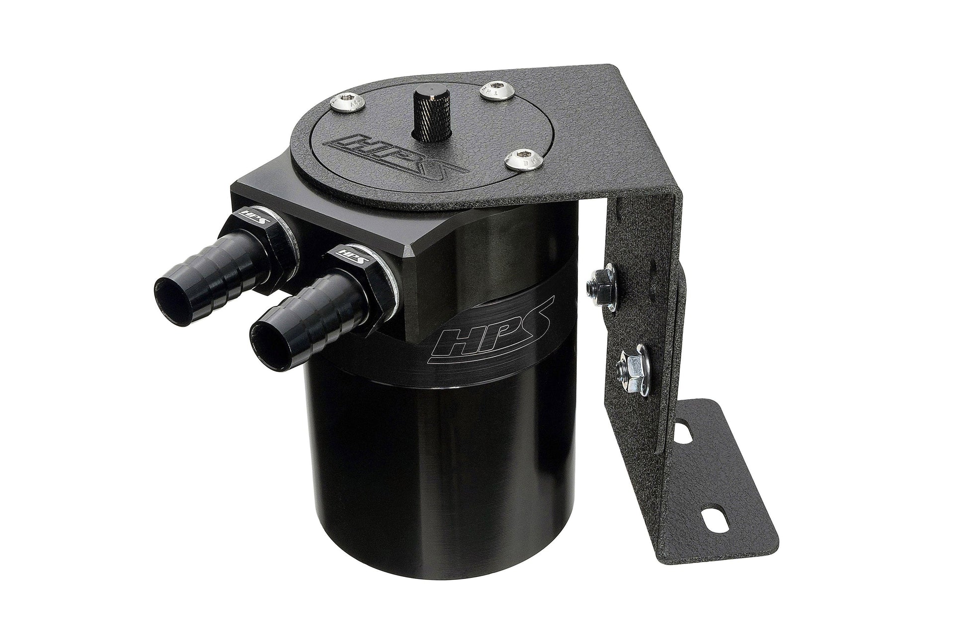 HPS Performance Aluminum Oil Catch Can Kit with 3/8 inch Barb Adapters and Rubber Hoses Black 861-501WB