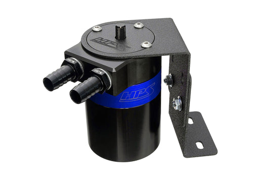 HPS Performance Aluminum Oil Catch Can Kit with 1/2 inch Barb Adapters and Rubber Hoses Blue 861-502BL