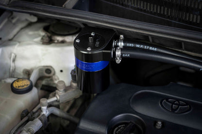 HPS Performance Aluminum Oil Catch Can Kit with 1/2" Barb Adapters and Rubber Hoses, Blue, 861-502BL