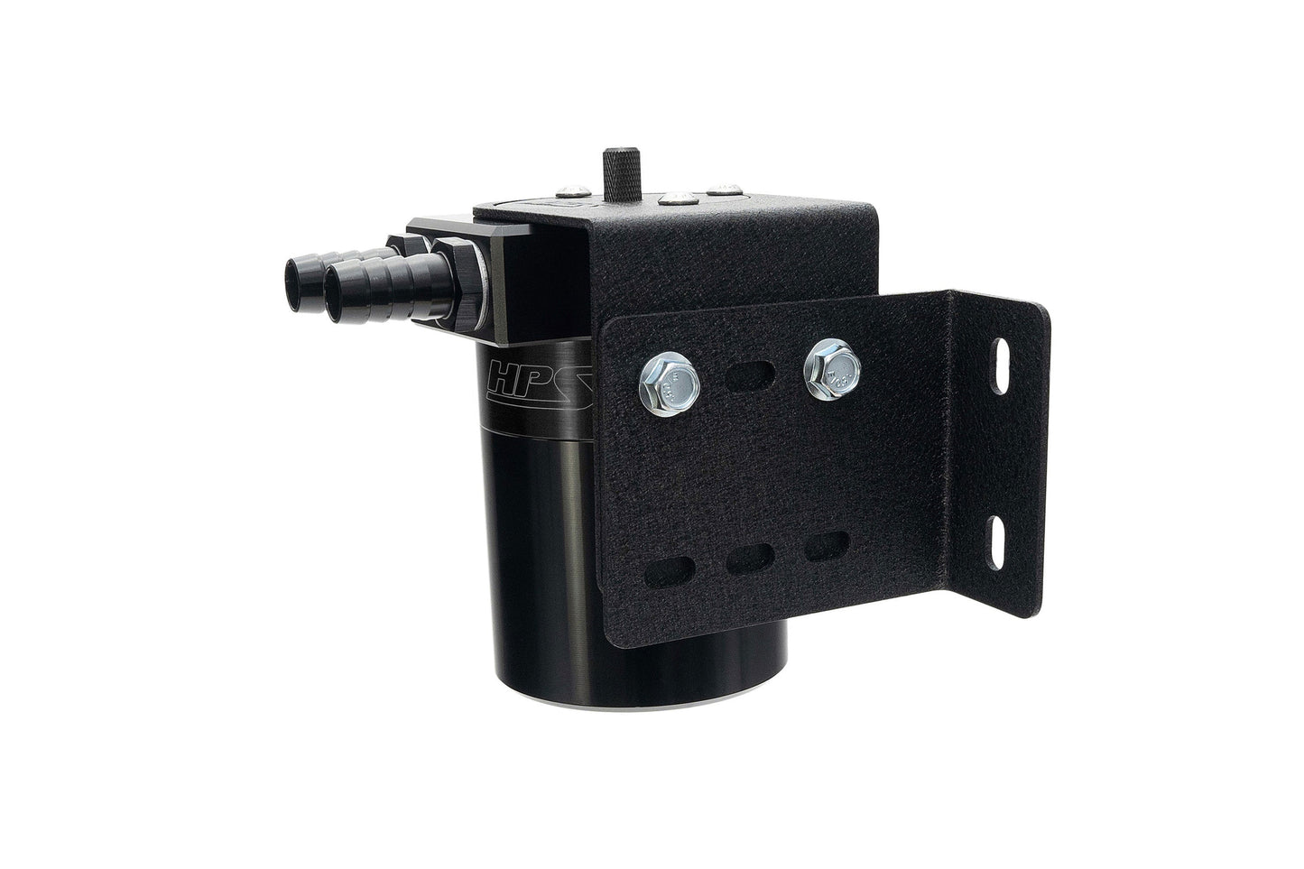 HPS Performance Aluminum Oil Catch Can Kit with 1/2" Barb Adapters and Rubber Hoses, Black, 861-502WB