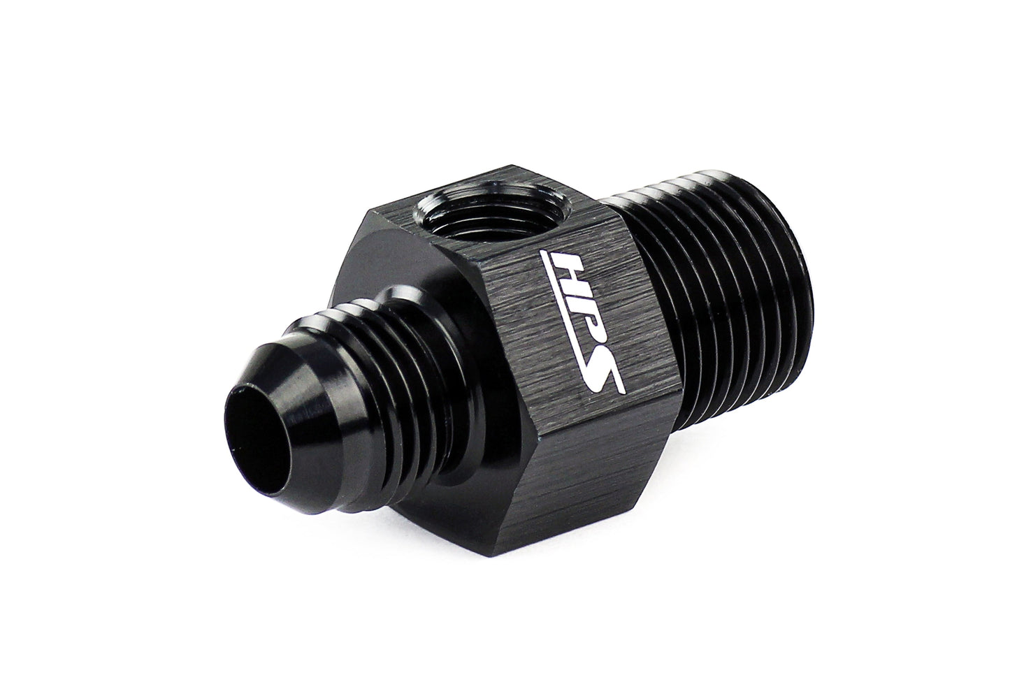 HPS Performance -6 AN Male to 1/4 inch NPT Male Adapter with 1/8 inch NPT Female Port Aluminum Black
