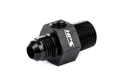 HPS Performance -6 AN Male to 1/4 inch NPT Male Adapter with 1/8 inch NPT Female Port Aluminum Black