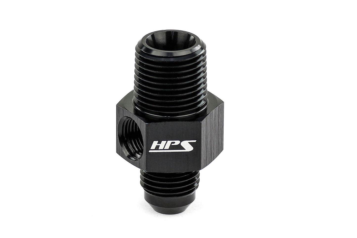 HPS Performance -6 AN Male to 1/4" NPT Male Adapter with 1/8" NPT Female Port, Aluminum, Black