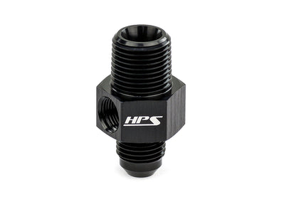 HPS Performance -6 AN Male to 1/4" NPT Male Adapter with 1/8" NPT Female Port, Aluminum, Black