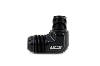 HPS Performance 90 Degree -8 AN Flare to 1/2 inch NPT Adapter Aluminum Black