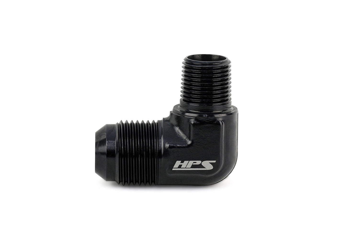 HPS Performance 90 Degree -6 AN Flare to 1/4 inch NPT Adapter Aluminum Black