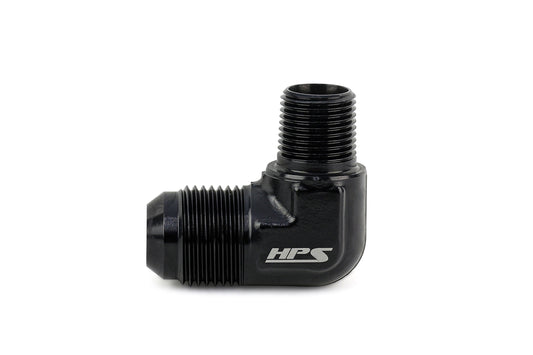 HPS Performance 90 Degree -10 AN Flare to 3/8 inch NPT Adapter Aluminum Black