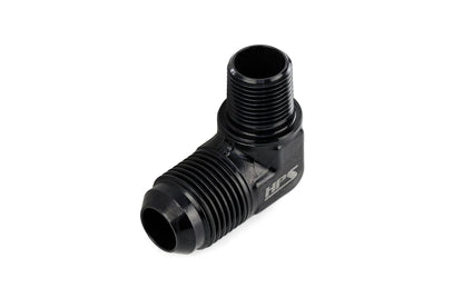 HPS Performance 90 Degree -6 AN Flare to 1/4" NPT Adapter, Aluminum, Black