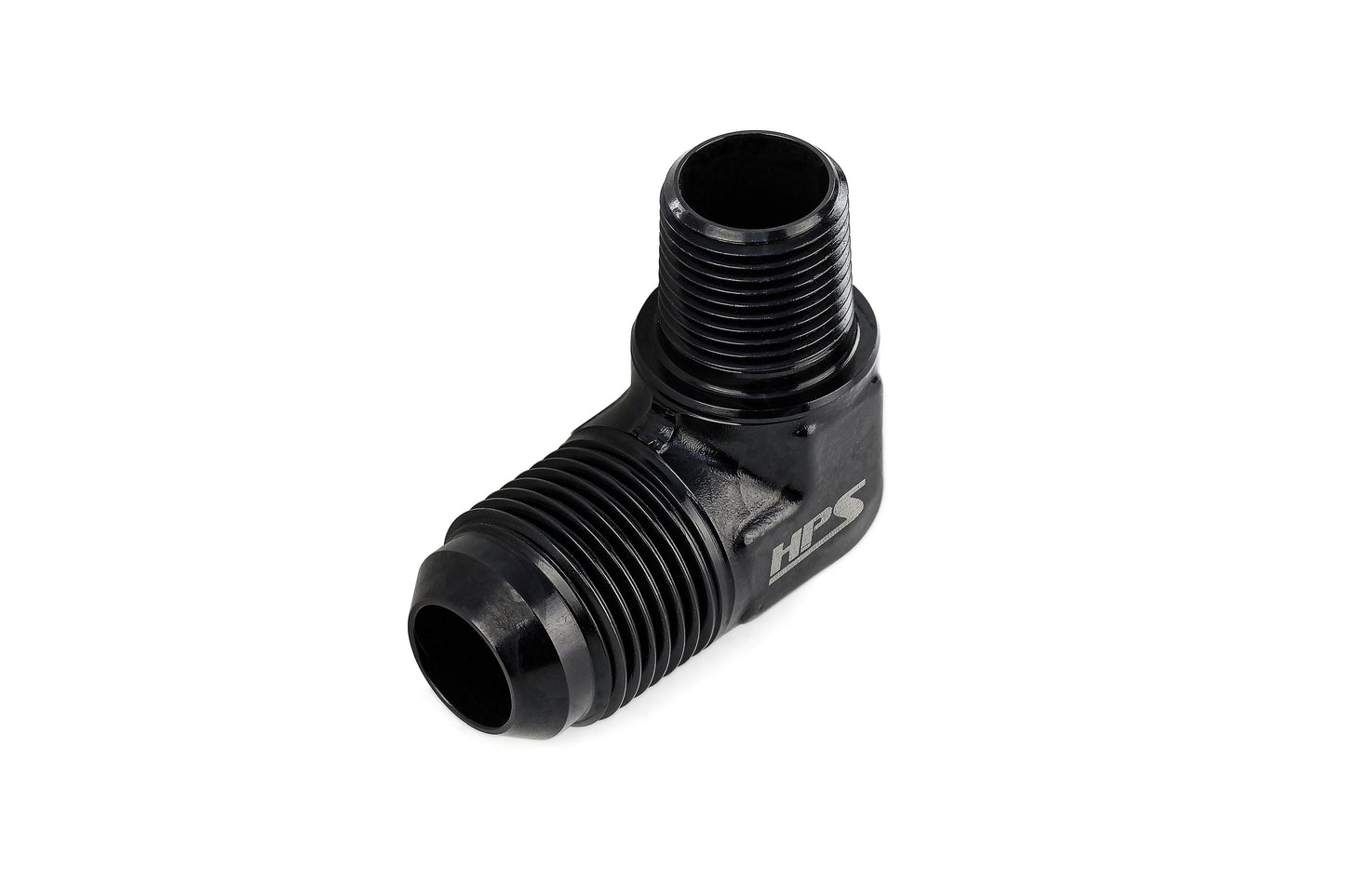 HPS Performance 90 Degree -8 AN Flare to 1/2" NPT Adapter, Aluminum, Black