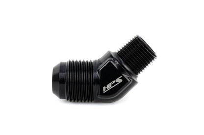 HPS Performance 45 Degree -4 AN Flare to 1/4 inch NPT Adapter Aluminum Black