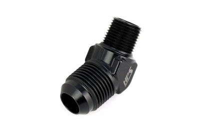 HPS Performance 45 Degree -4 AN Flare to 1/4" NPT Adapter, Aluminum, Black