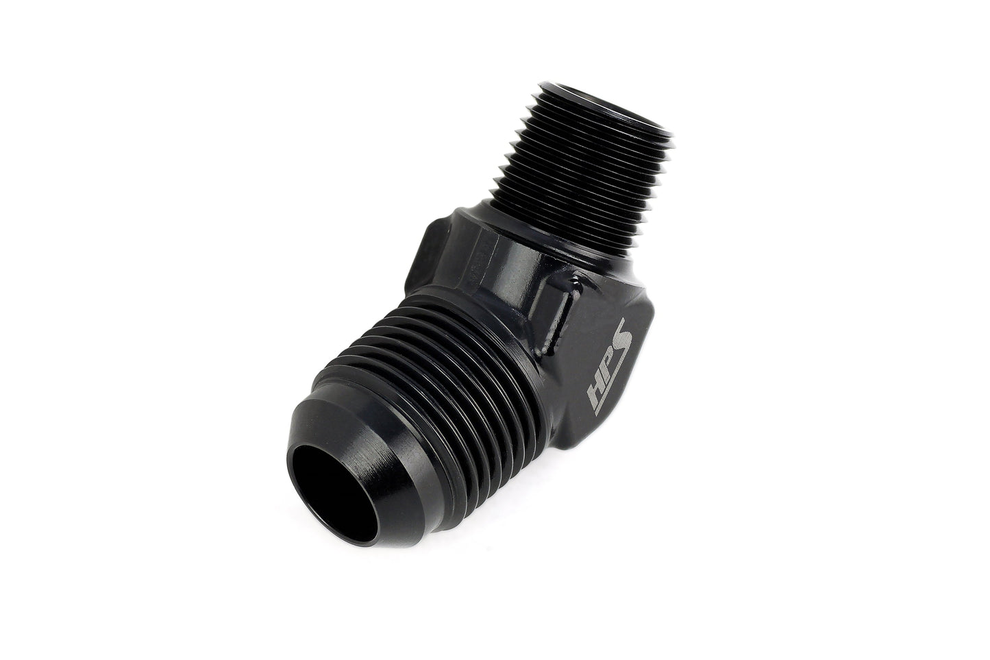 HPS Performance 45 Degree -4 AN Flare to 3/8" NPT Adapter, Aluminum, Black